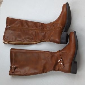 Dream Pairs Intruder-3 Stud Embellished Heeled Tall Boots 9.5 Brown Full Zipper